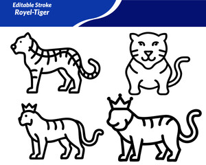 A Royal Tiger icon set. with majestic designs featuring tigers in crowns, emblems, poses, and patterns—ideal for branding, mascots, tattoos, wildlife themes, and luxury design projects.