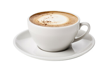 Fototapeta premium Cappuccino Delight: A close-up shot of a steaming cappuccino in a white cup and saucer, adorned with a delicate sprinkle of cinnamon, tempting coffee lovers with its rich aroma and creamy texture. 