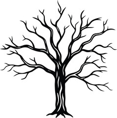Spooky Twisted Bare Tree Branches Line Art Illustration