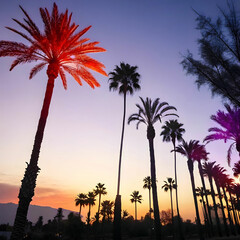 Colorful palm tree silhouettes on a vibrant background, perfect for summer-themed posters, tropical designs, or vacation promotions.