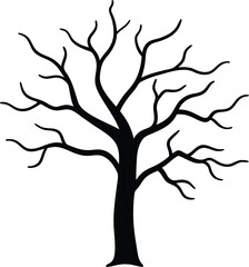 Spooky Twisted Bare Tree Branches Line Art Illustration