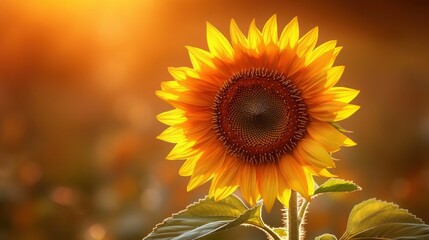 Obraz premium Majestic Sunflower at Golden Hour bathed in warm sunset light a symbol of summer joy and nature s beauty