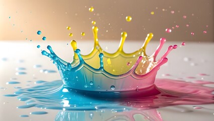 Colorful splash of paint droplets creative studio high-definition image artistic environment close-up view vibrant concept