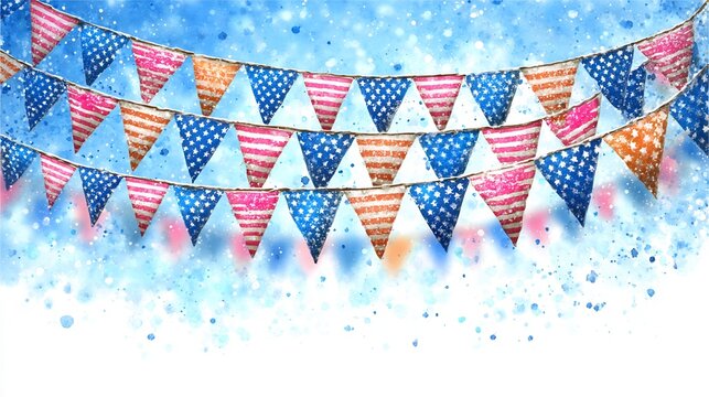 Festive Bunting Watercolor Patriotism.