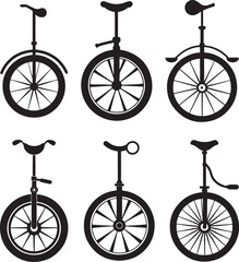 set of unicycle silhouette, black and white silhouette, vector and illustration © 69creativedesigner