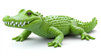 Fototapeta premium Cartoon crocodile, smiling, isolated on white, studio shot