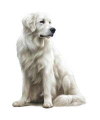 Adorable golden retriever puppy, a cute and young canine pet of purebred breed, is sitting isolated on a white studio background