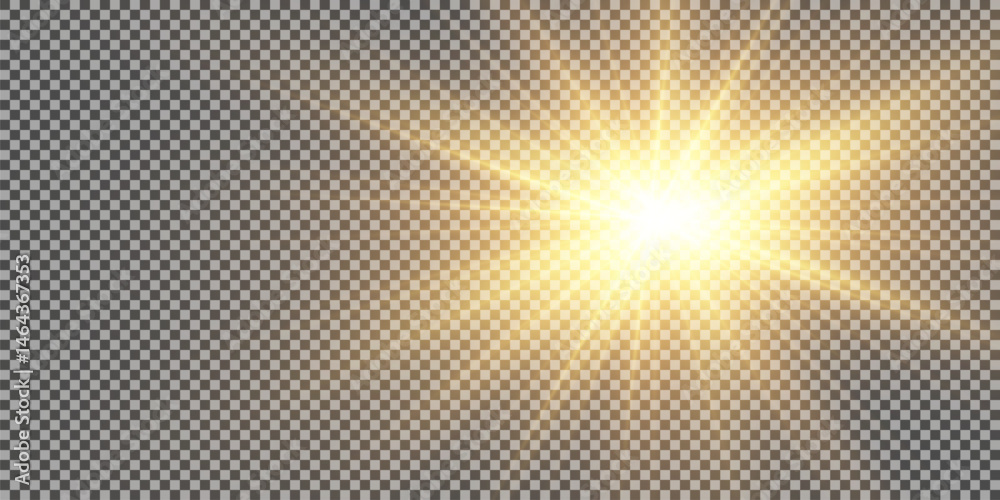 Aufkleber Yellow Light Flash and Radiant Warm Glow with Rays. Bright Light Effect with Shimmer, Shine, Sun Flare, and Transparent Background Overlay for Highlighting Design or Illumination