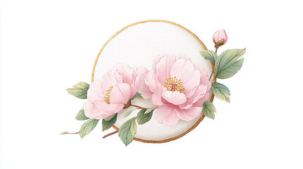 Fototapeta premium Delicate Pink Peonies in a Golden Frame