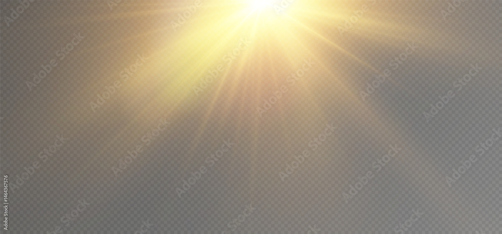 Aufkleber yellow light flash and radiant warm glow with rays. bright light effect with shimmer, shine, sun fla