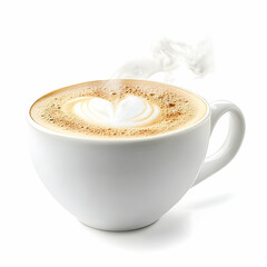 Steaming cappuccino in white mug