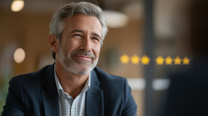 Fototapeta premium Professional Marketing Firm Client Meeting with 5-Star Reviews