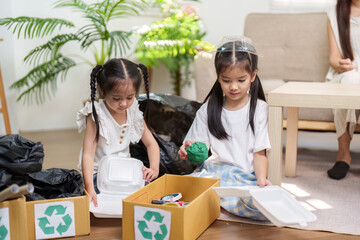 Recycling and Creativity. Children exploring eco-friendly crafts with recycled materials.