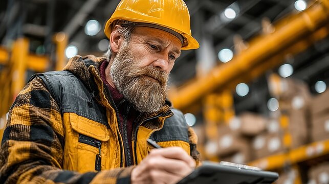 Focused Warehouse Manager Inventory Check.