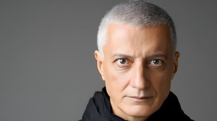 Obraz premium Close up portrait of a mature gray haired man with a serious focused facial expression conveying a sense of experience responsibility and determination