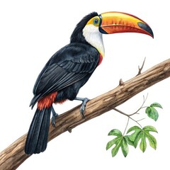 toucan on a branch isolated on white