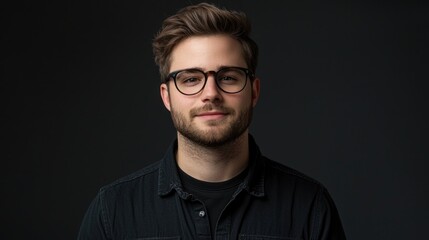 Obraz premium portrait of a man wearing glasses and a dark shirt.