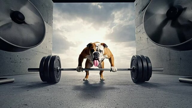 Bulldog lifting weights