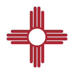 Zia red symbol isolated on white background. Ancient native Americans silhouette sign flat icon. New Mexico state simple logotype mockup.