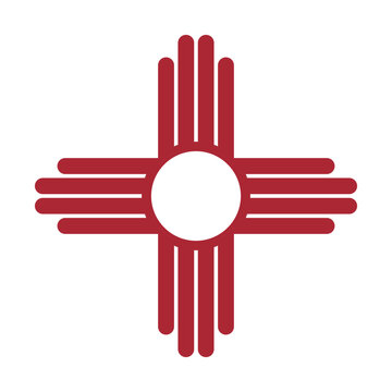 Zia red symbol isolated on white background. Ancient native Americans silhouette sign flat icon. New Mexico state simple logotype mockup.