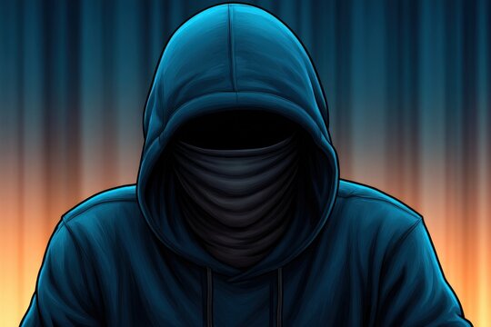Mysterious figure in a dark hoodie creating an aura of intrigue against a dynamic gradient backdrop representing anonymity and digital culture captured with clarity