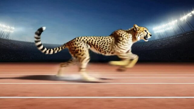 Cheetah running on track night stadium