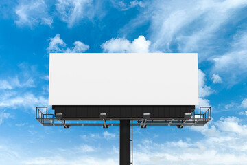 Realistic advertising billboard mockup with blue sky and cloud background