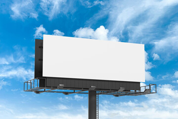 Realistic advertising billboard mockup with blue sky and cloud background