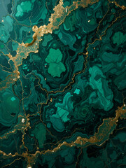 Fototapeta premium Abstract Background, Green Fashion Faux Stone, Malachite Agate Or Marble Texture Green Slab With Glittering Gold Veins, texture of green malachite with gold veins
