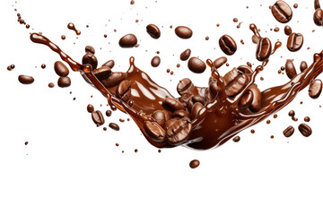 Roasted Coffee Beans Splash in Mid-Air Isolated on White Background