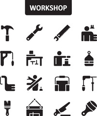 Fototapeta premium Work shop icons set illustratuon vector .