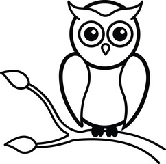 Spooky Halloween Owl Line Art Minimalist Black Outline Illustration