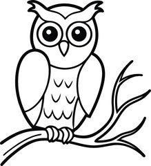 Spooky Halloween Owl Line Art Minimalist Black Outline Illustration