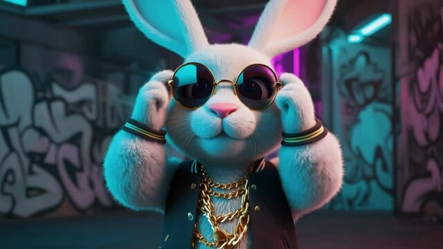 Hip hop rabbit dancing cartoon