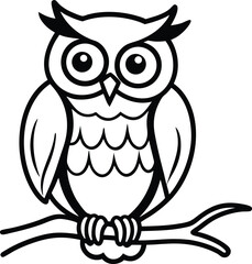 Spooky Halloween Owl Line Art Minimalist Black Outline Illustration