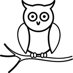 Spooky Halloween Owl Line Art Minimalist Black Outline Illustration
