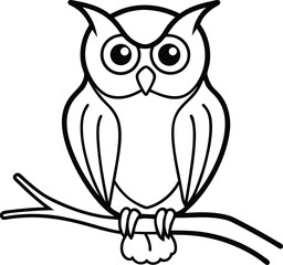 Spooky Halloween Owl Line Art Minimalist Black Outline Illustration