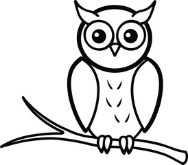 Spooky Halloween Owl Line Art Minimalist Black Outline Illustration