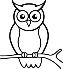 Spooky Halloween Owl Line Art Minimalist Black Outline Illustration