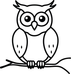 Spooky Halloween Owl Line Art Minimalist Black Outline Illustration