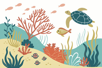 76 Colorful coral reef illustrations, vibrant sea life icons, underwater ecosystem elements, cartoon ocean plants, diverse marine vegetation, whimsical aquatic flora, stylized seaweed and algae, tropi