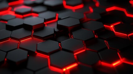 Glowing black and red hexagonal pattern background with modern 3d geometric texture and dynamic abstract design