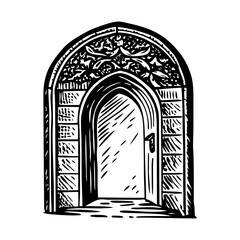 A vintage style illustration representing an arched entry