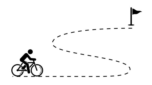 Bicycle route from start and finish animated, Transparent background