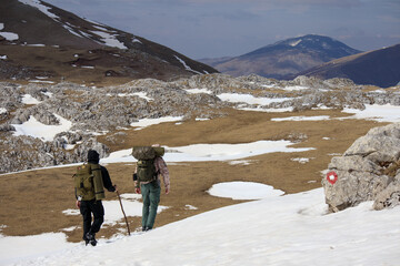 Hikers Embracing Nature in Majestic Mountain Landscape
