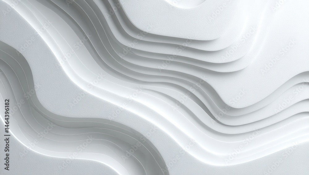 Poster abstract layered white waves create a smooth, flowing 3d pattern with gentle curves and depth.