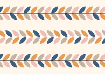 retro mid century modern line art leves ornament, leaf vector illustration, abstract A3 poster print design  © Yana