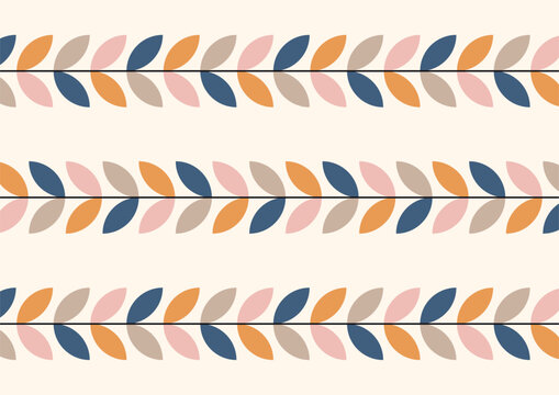 retro mid century modern line art leves ornament, leaf vector illustration, abstract A3 poster print design	