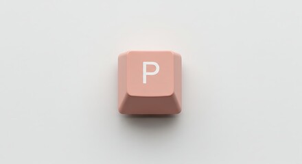 Isolated pink keyboard key 'P' on white background