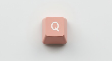 Isolated pink Q keycap from a computer keyboard on white background